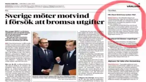      İsveç’in en büyük sabah gazetesi Dagens Nyheter’de küçük bir