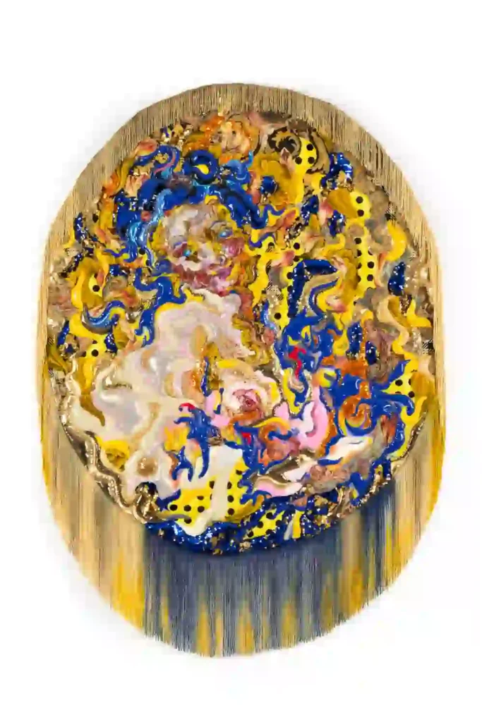 Anne von Freyburg Untitled (after Fragonard, Girl with two puppies) 2021 Mixed Media, Fabric Painting 110 x 160 cm